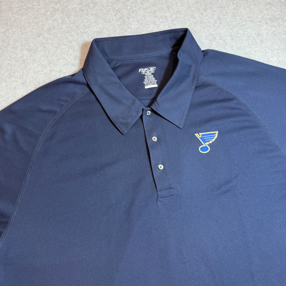 Reebok NHL St. Louis Blues Polo Mens 2XL Navy Blue Short Sleeve Hockey NWOT